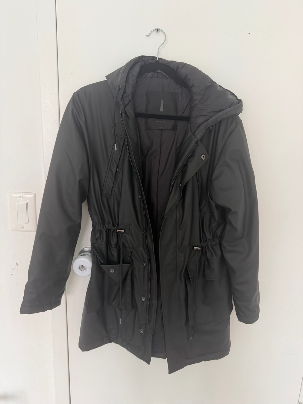 Rains Black waterproof puffer Jacket with Hood
